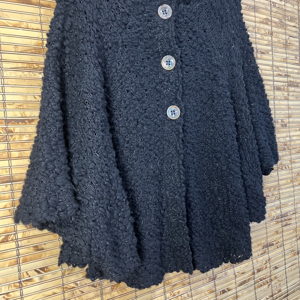 Bitte Kai Rand Black Textured Knit Poncho Sweater Womens Sz L/2 Cape Scandi Chic - Picture 3 of 9